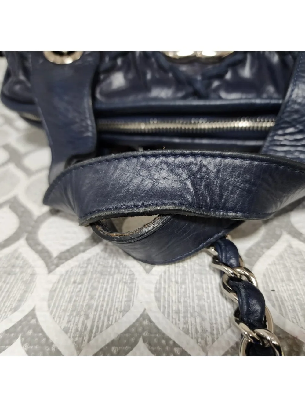 CHANEL Ultra Stitch Leather Bowling Bag Navy Blue
